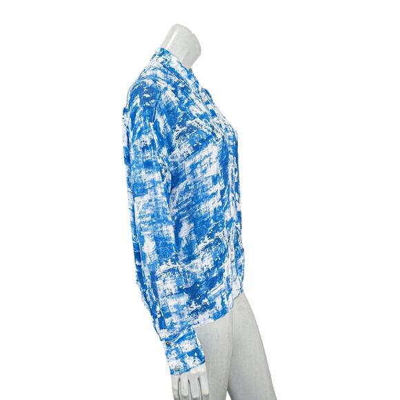 HELMUT LANG Women's Button up Shirt Blue white Print Long Sleeve - Picture 5 of 7